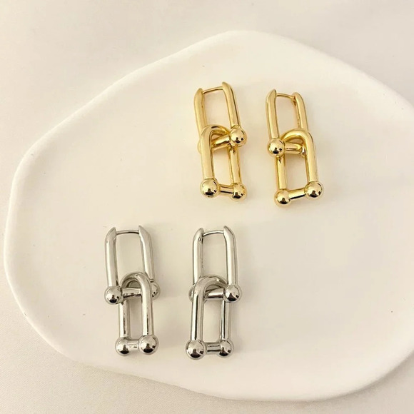 925 Sterling Silver Chunky U Link Earrings Thick Bold Hardware Earrings - Picture 3 of 8